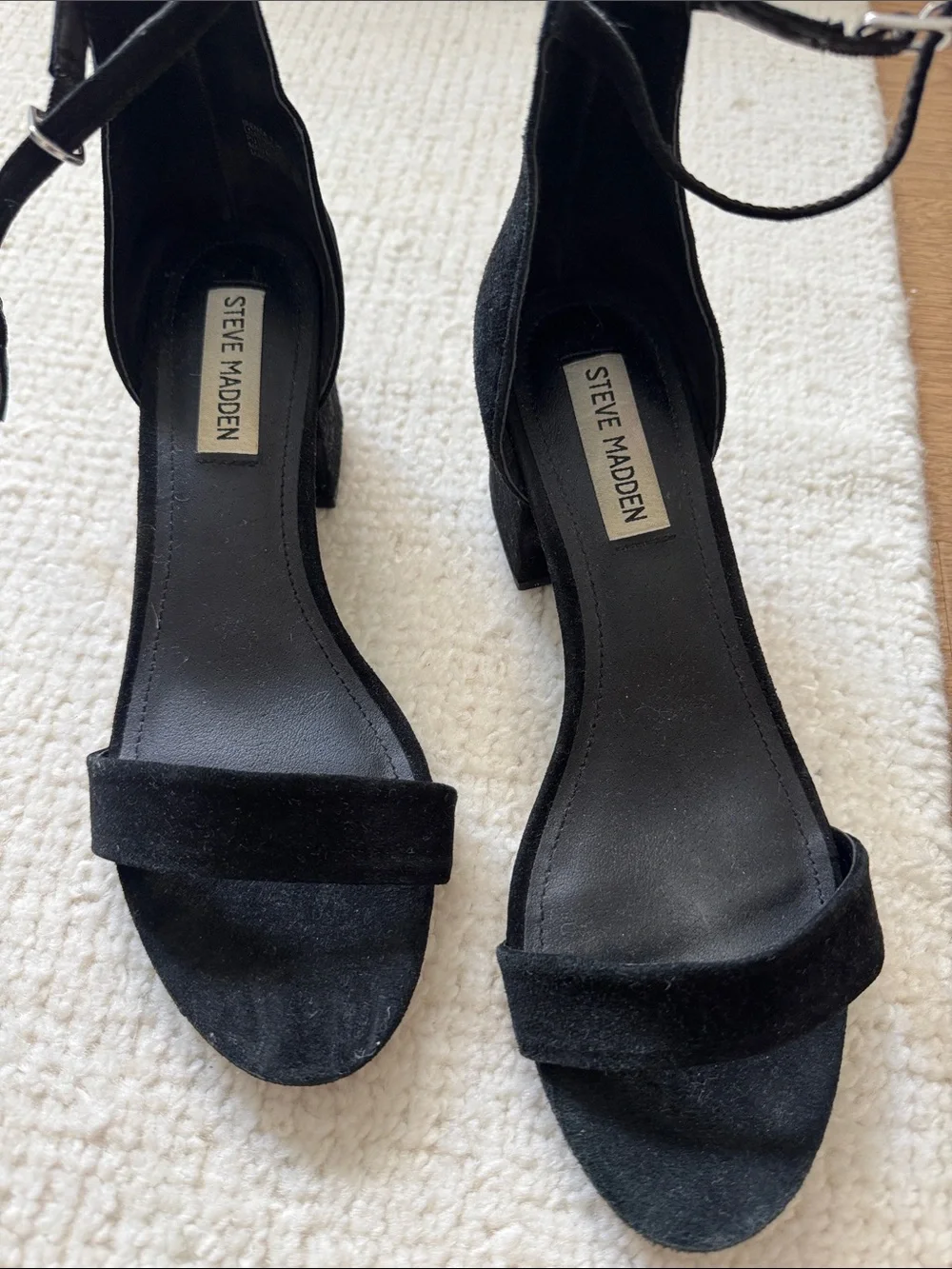 Steve Madden Black Suede Ankle Strap Block Heels